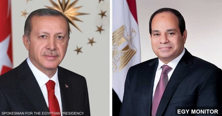 صورة للرئيسين عبد الفتاح السيسي ورجب طيب أردوغان خلال الاجتماع