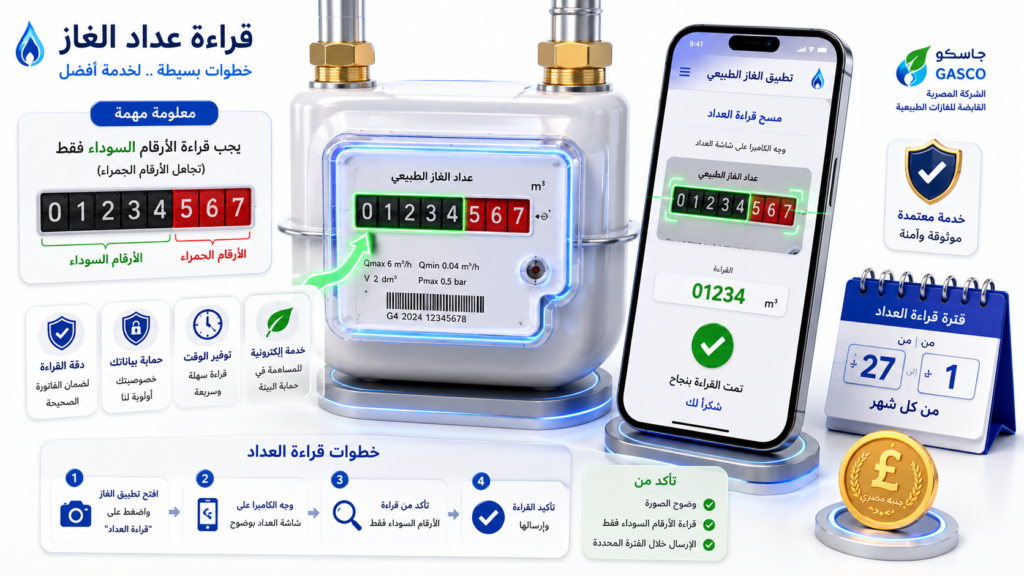 خطوات تسجيل قراءة عداد الغاز بتروتريد وناتجاس 2026 خطوات تسجيل قراءة عداد الغاز بتروتريد وناتجاس 2026