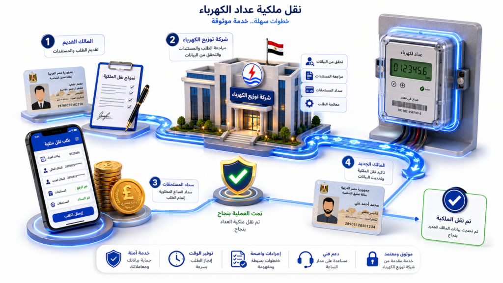 نقل ملكية عداد الكهرباء 2026: الشروط والأوراق والخطوات كاملة تحول عداد الكهرباء باسمك