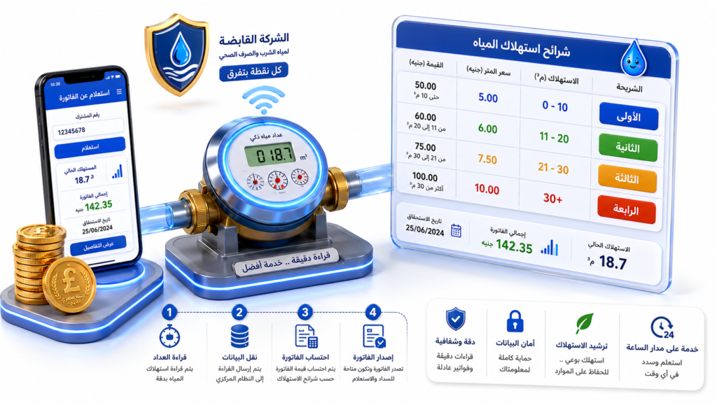 الاستعلام عن فاتورة المياه برقم العداد أونلاين 2026: خطوات وشروط الاستعلام عن فاتورة المياه برقم العداد أونلاين 2026