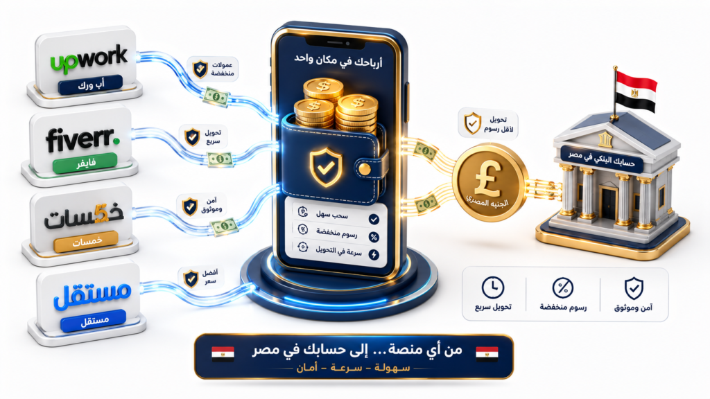 سحب الأرباح من منصات العمل الحر 2026: Upwork وFiverr وخمسات ومستقل سحب الأرباح من منصات العمل الحر 2026