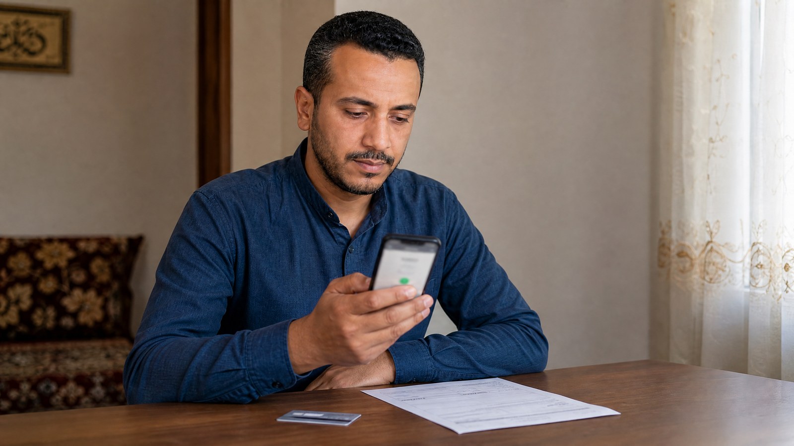 رجل مصري يراجع تأكيد سداد فاتورة الغاز إلكترونيًا
