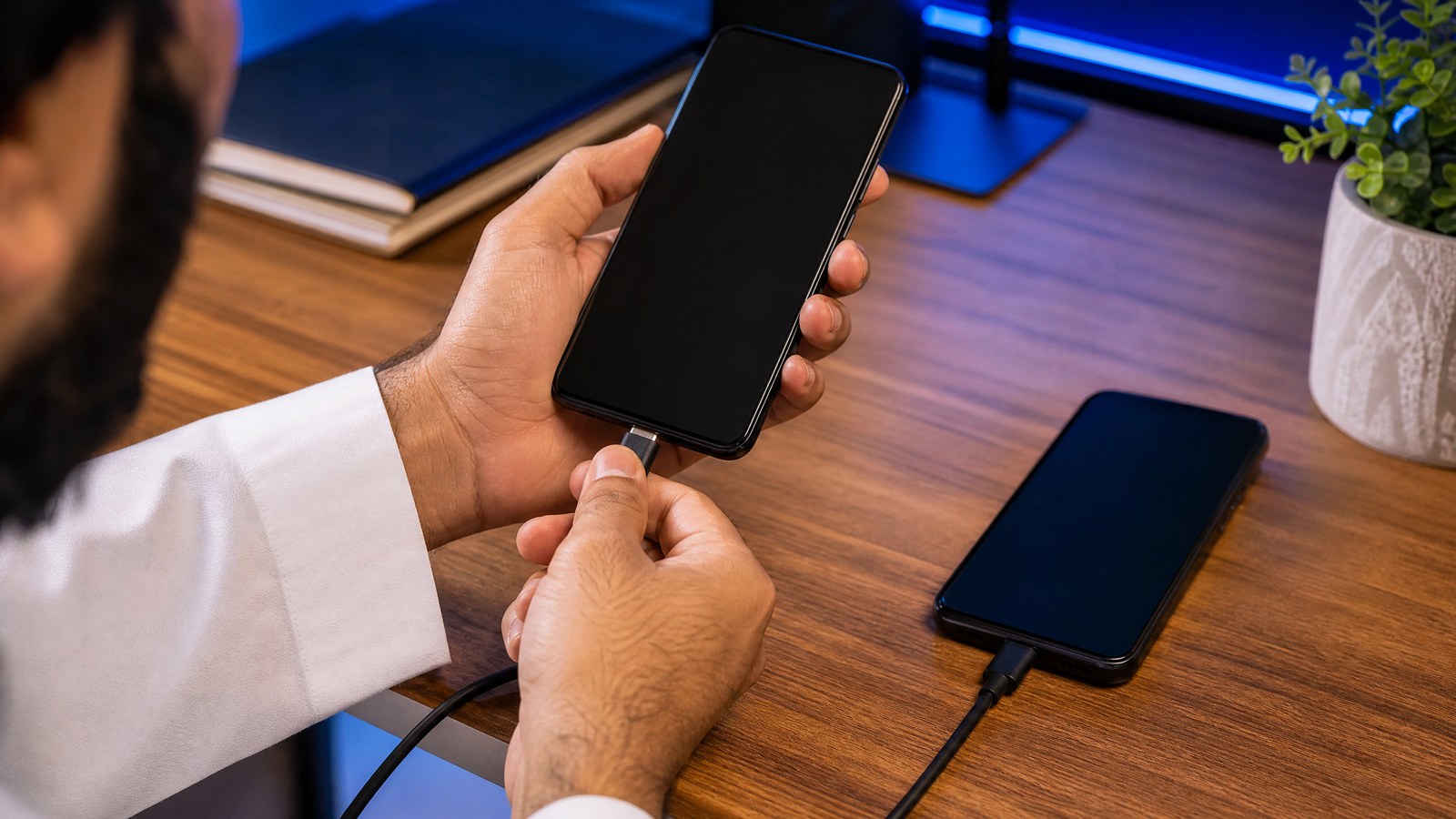 يدان توصلان هاتفين Android بكابل USB لنقل التطبيقات والبيانات
