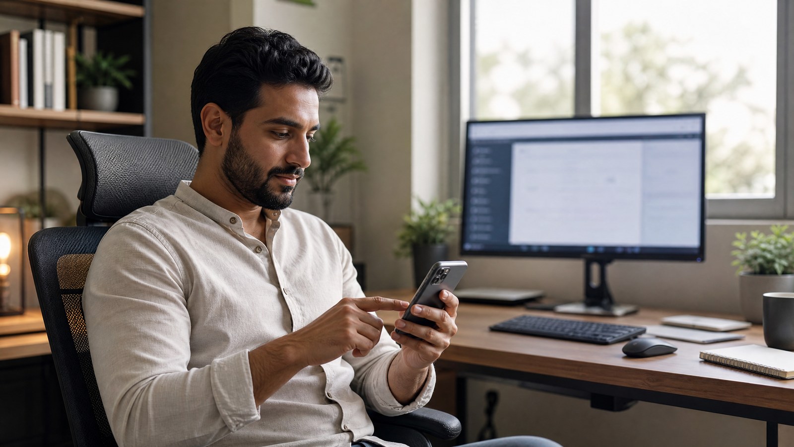 رجل يراجع حساب Google وإعدادات النسخ الاحتياطي على هاتف Android